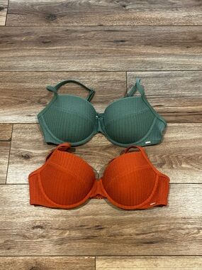 Victoria’s Secret PINK Sage Green & Terracotta Swimsuit Tops Size Large